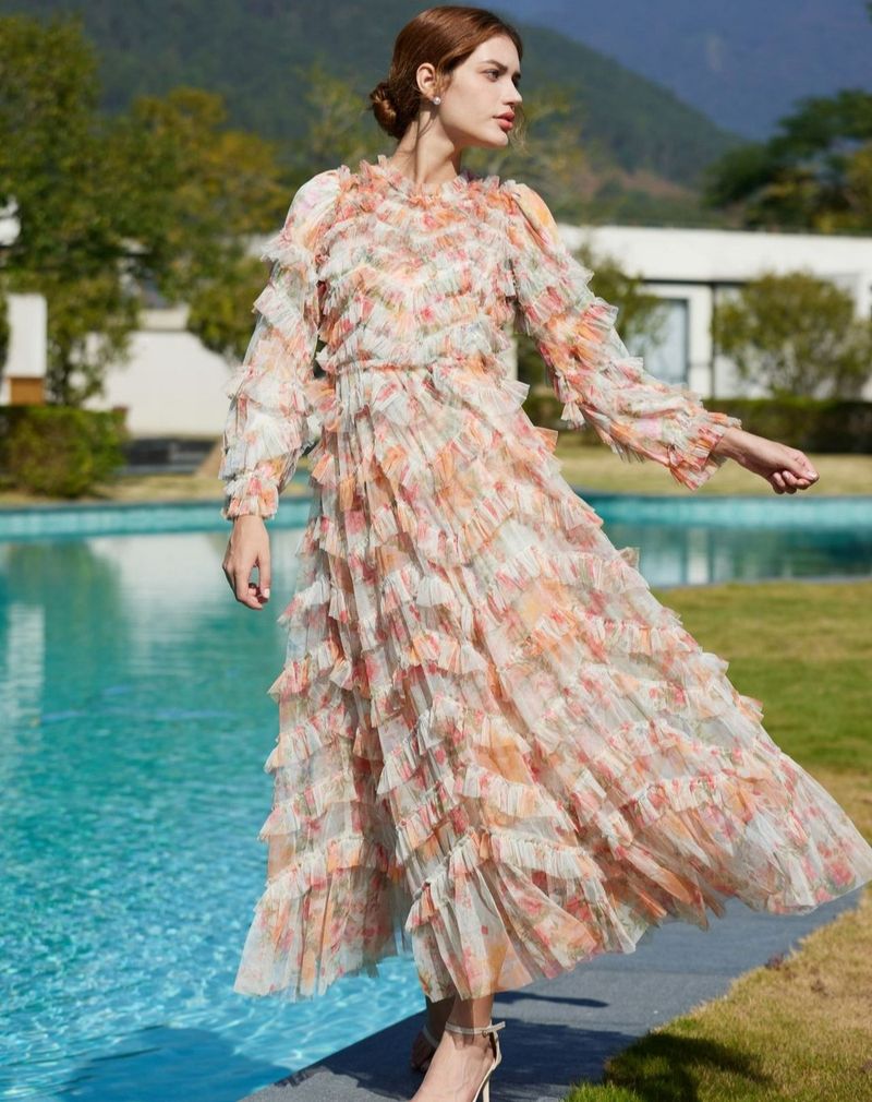 High-Neck Chiffon Dress