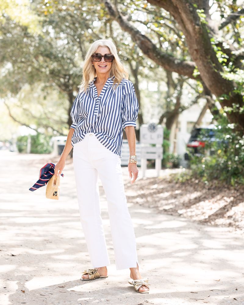 Striped Tee with Ankle-Length Jeans