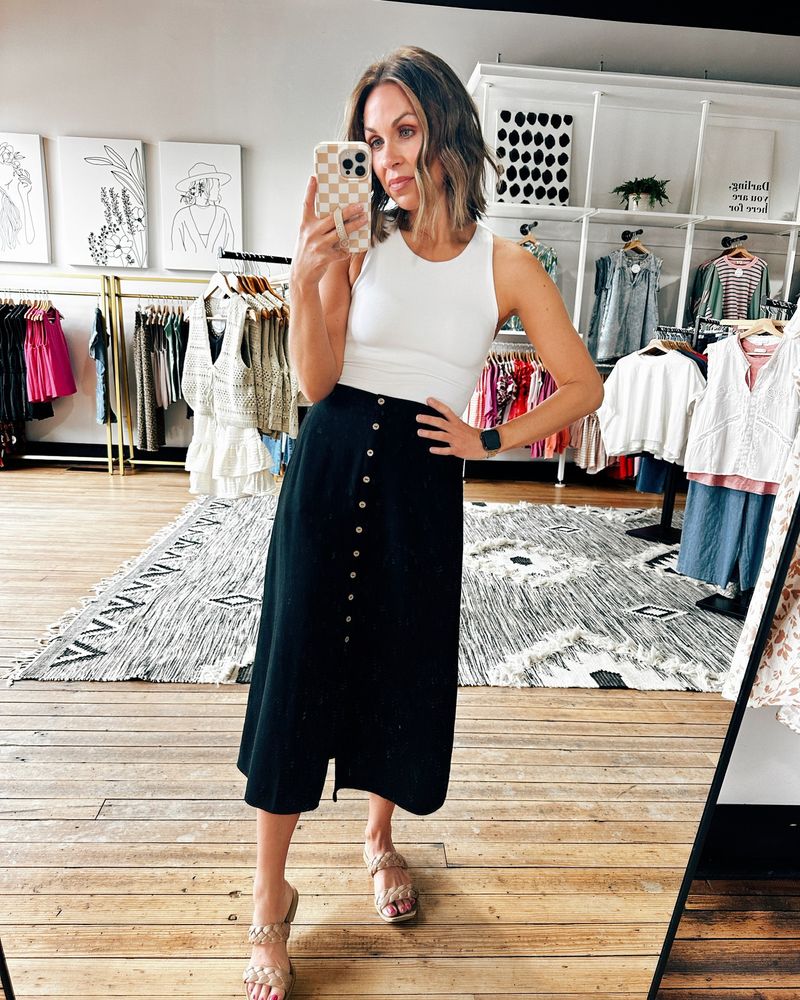 Button-Front Midi Skirt