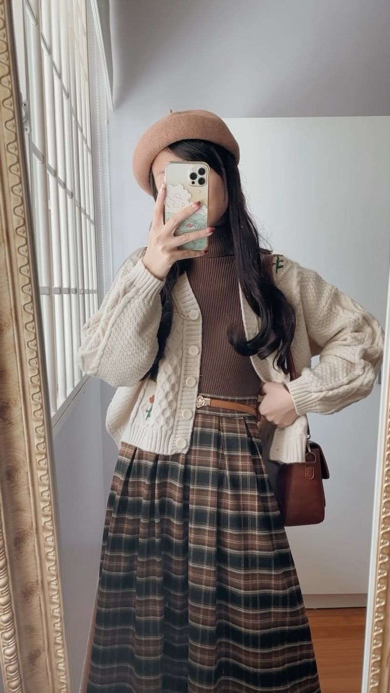 Cropped Cardigan with Midi Skirt