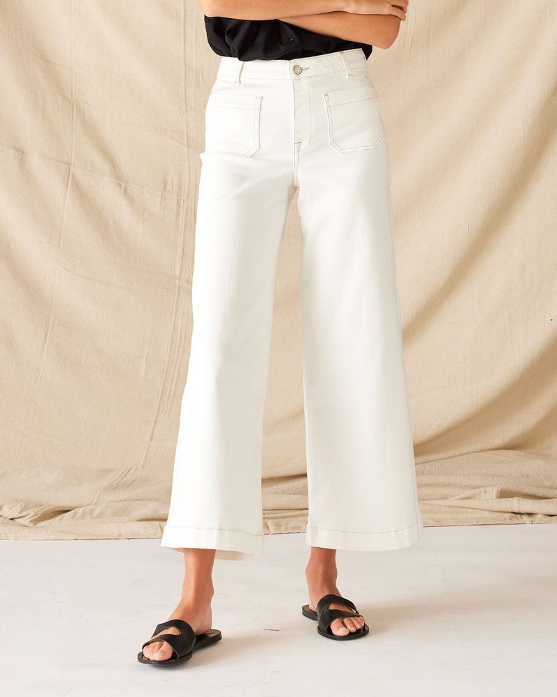 Wide-Leg Cropped White Jeans