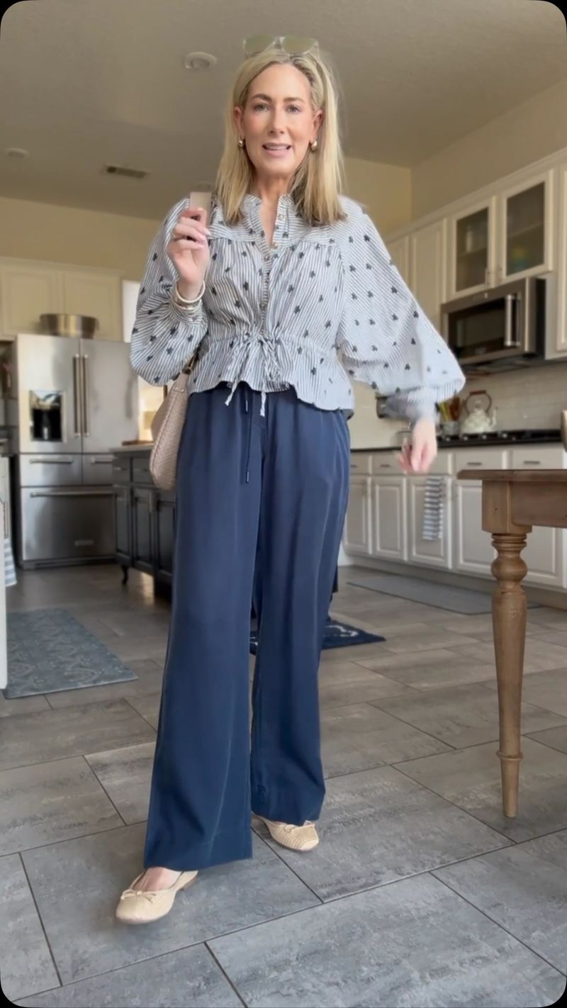 Gauze Fabric Top With Drawstring Pants