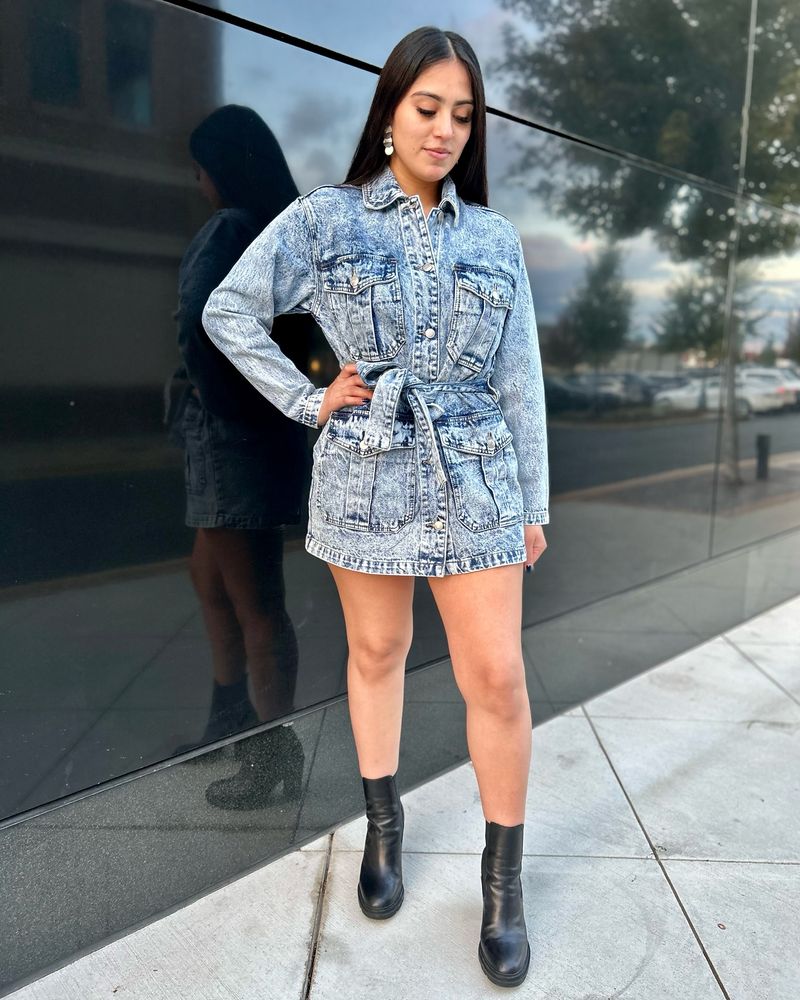 Acid-Wash Jacket & Dark Denim Shorts