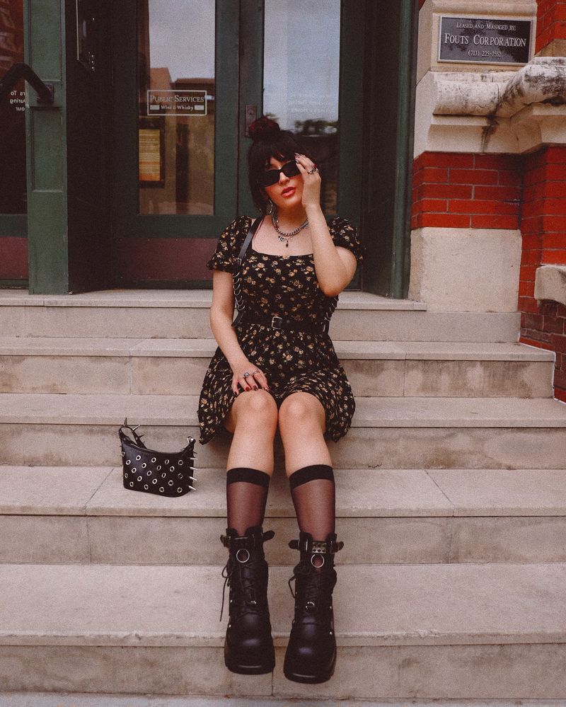 Dark Floral Dress + Lace-Up Boots