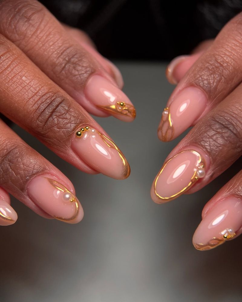 Natural Nails with Gold Foil Accents