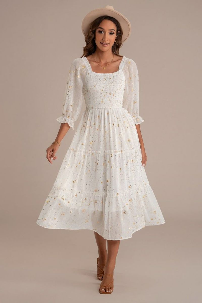 Tiered Midi Dress with Subtle Pattern
