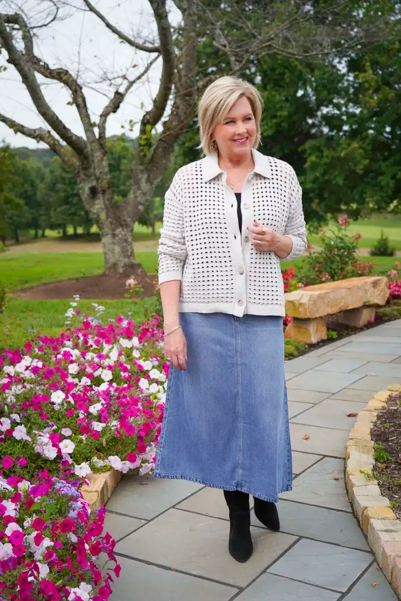 Cropped Cardigan + Flowy Midi Skirt