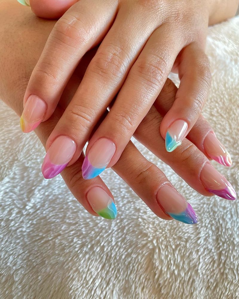 Rainbow Tip Almond Nails