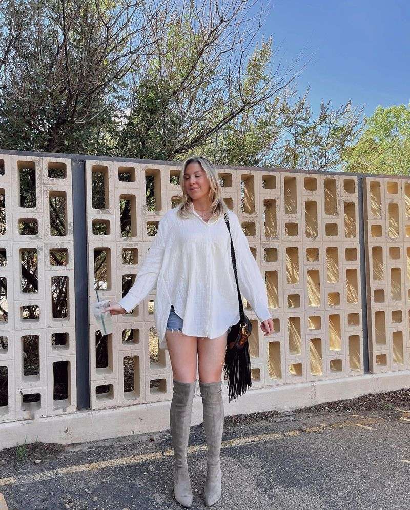 Long Button-Down Shirt + Tall Boots