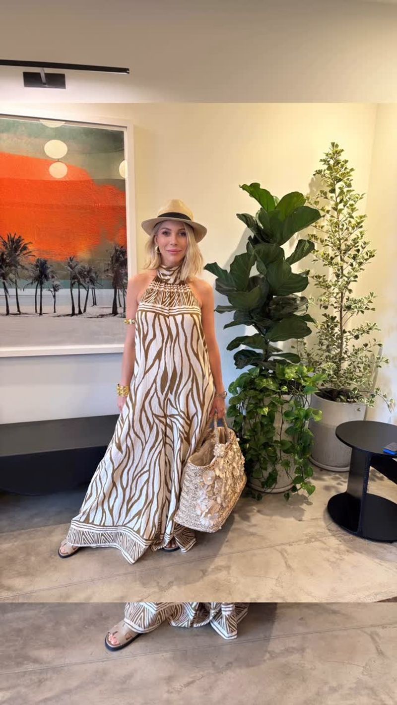 Cotton Romper with Straw Bag
