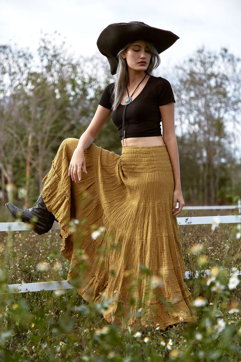 Smocked Waist Peasant Skirt