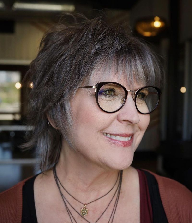 Shoulder-Length Shag With Curtain Bangs