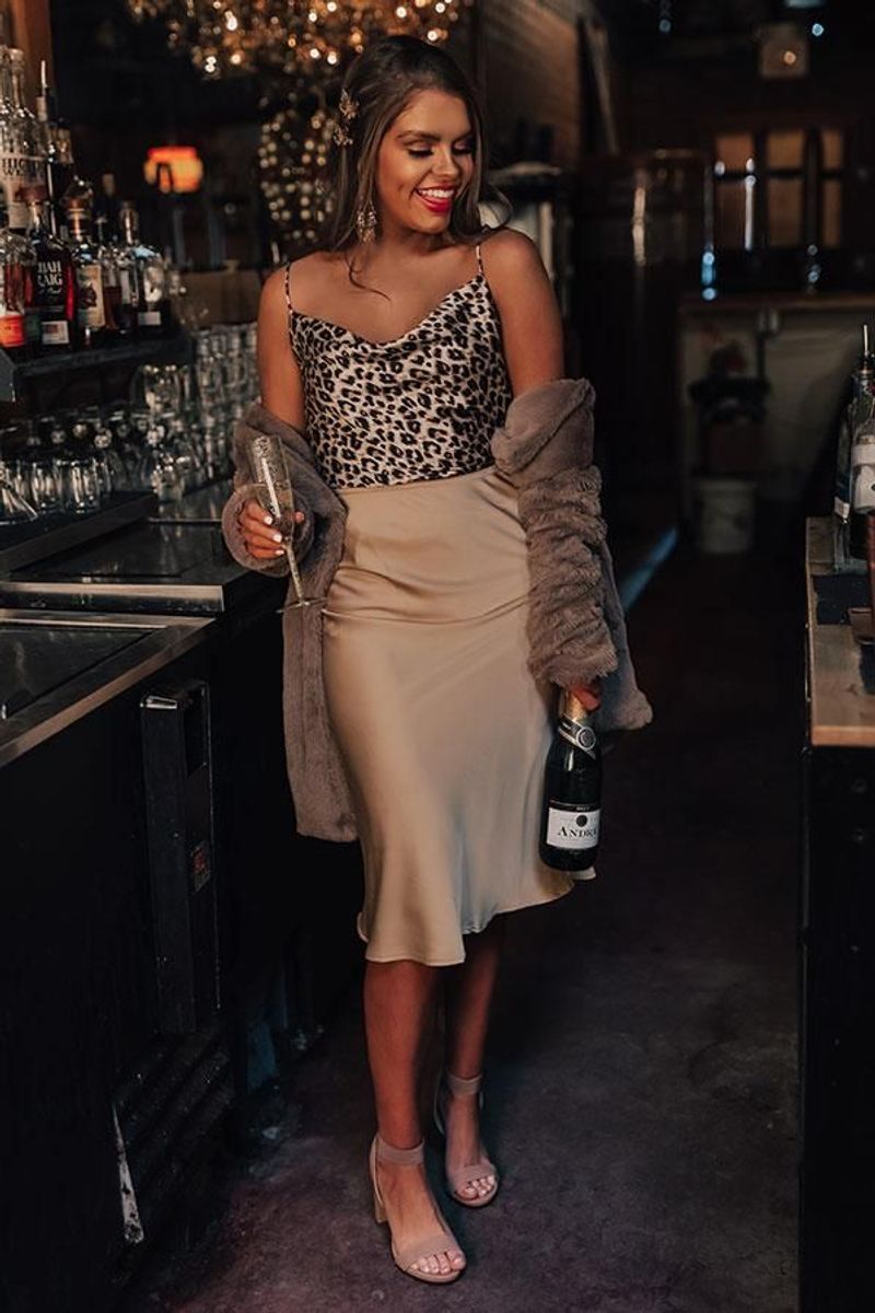Satin Midi Skirt for Night-Out Glamour
