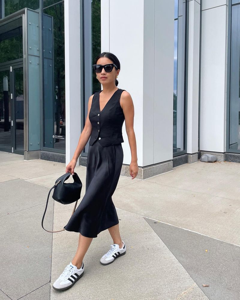 Black Slip Dress with Denim Jacket