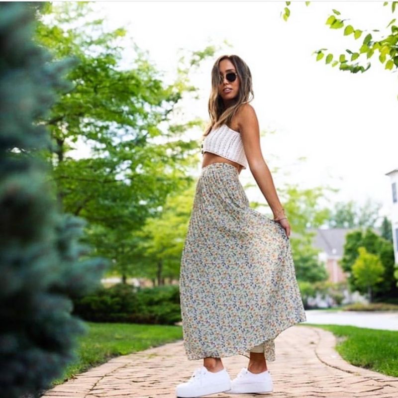 Flowing Floral Maxi + Canvas Sneakers + Tank