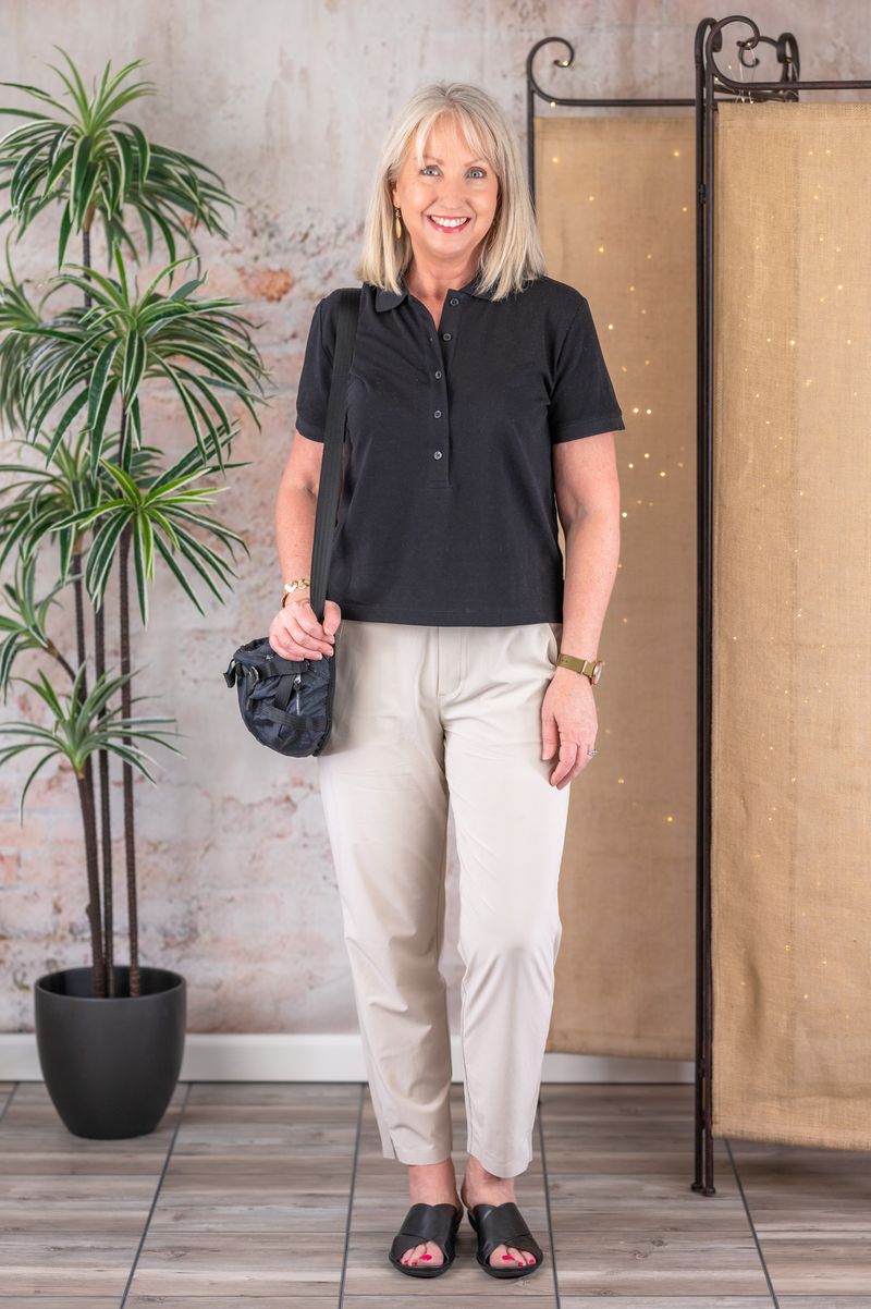 Boatneck Top + High-Waisted Chinos