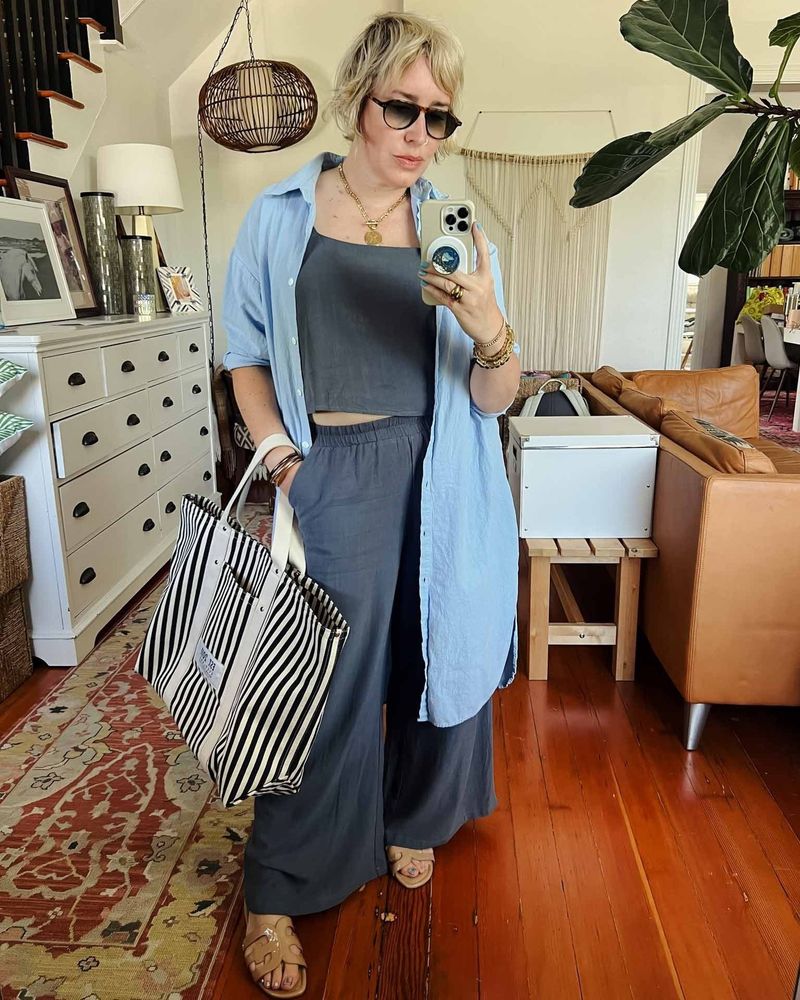 Linen Jumpsuit With Flat Sandals
