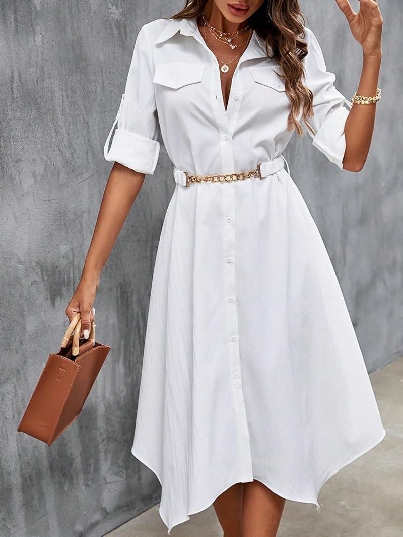 Belted Shirt Midi Dress