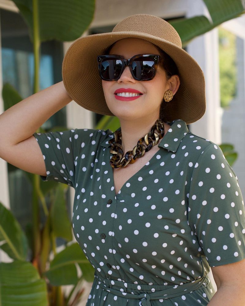 Shirt Dress With Straw Hat