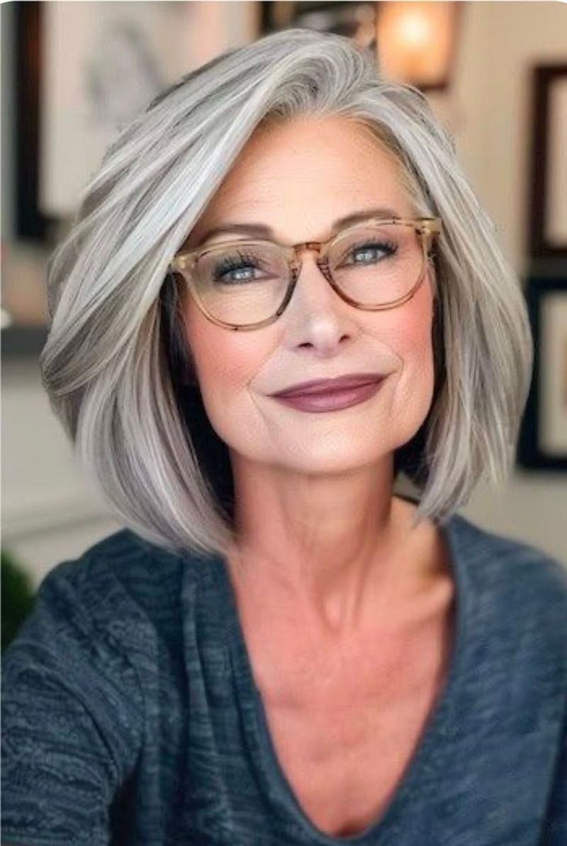 Sleek Silver Bob with Side Part