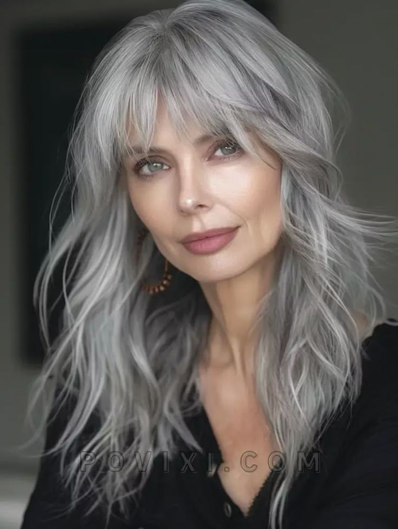 Layered Cut for Natural Silver Hair