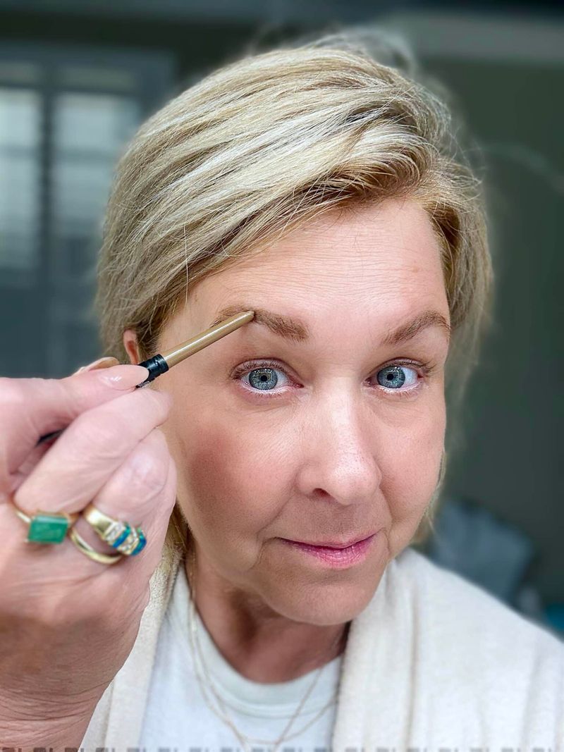 Barely-Filled Brows and Tinted Cheeks