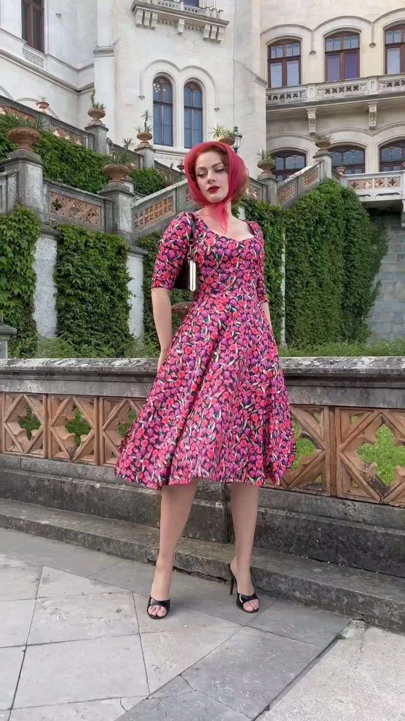 Vintage-Inspired Cherry Blossom Tea Dress