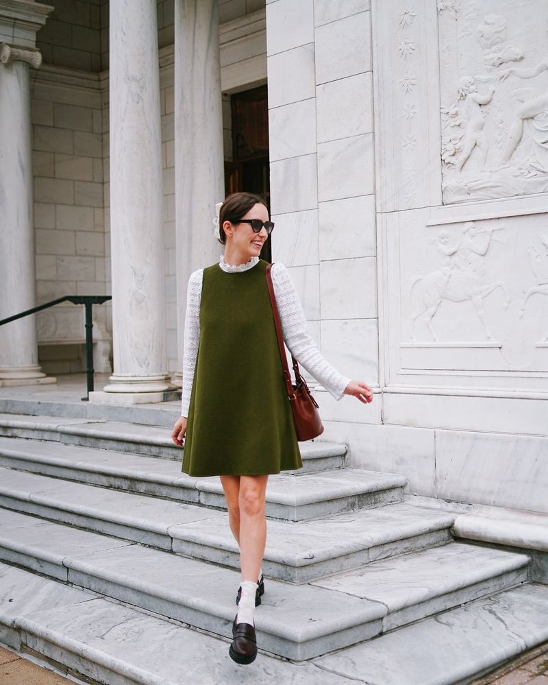 A-Line Midi + Button-Up + Loafers