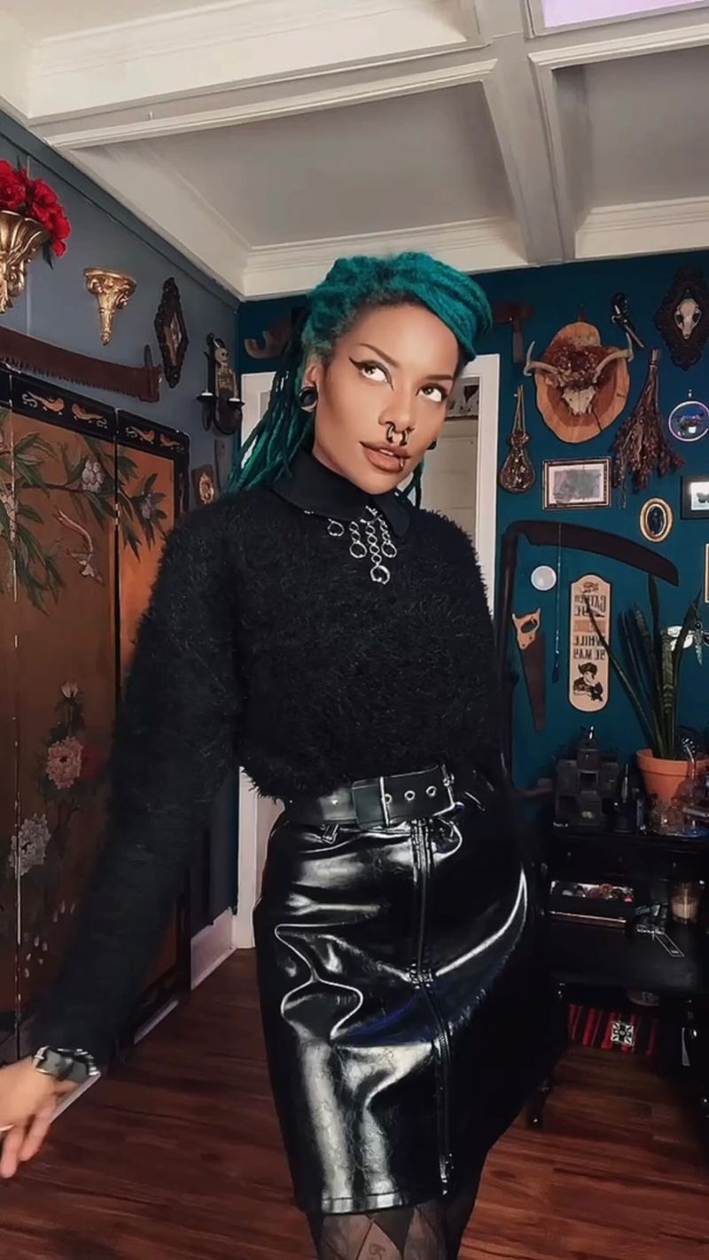 Satin Blouse + Leather Mini