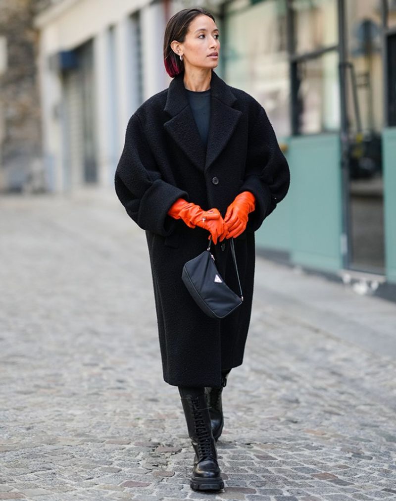 Belted Coat & Leather Gloves