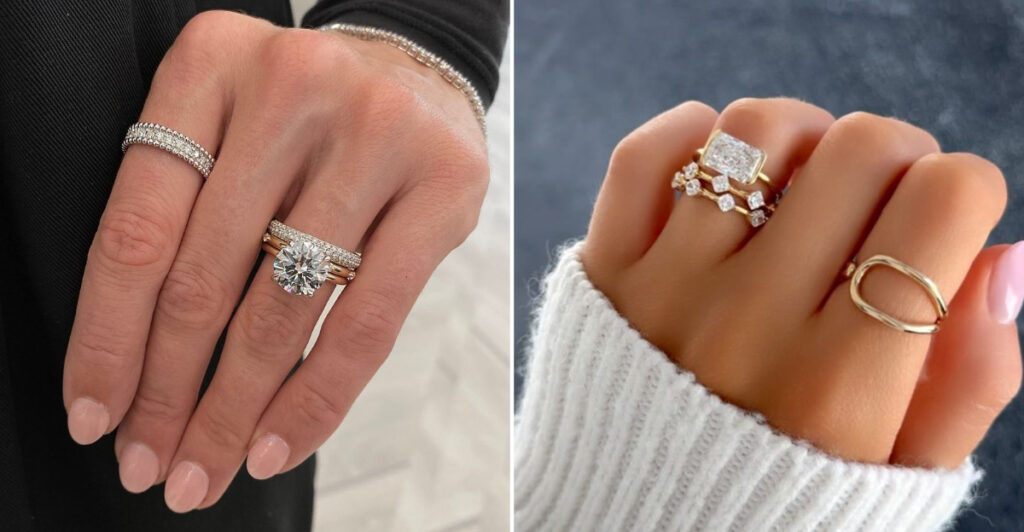 12 Elegant Ways To Wear A Wedding Band And Engagement Ring Together