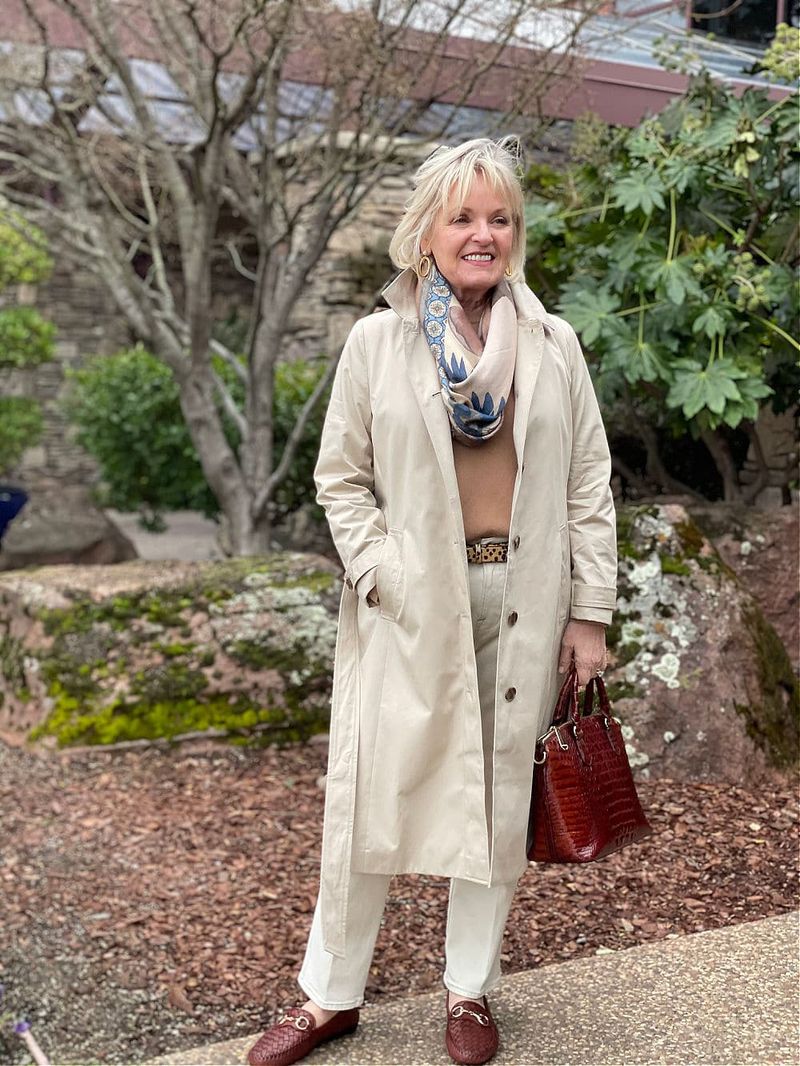 Trench Coat Over Wide-Leg Trousers