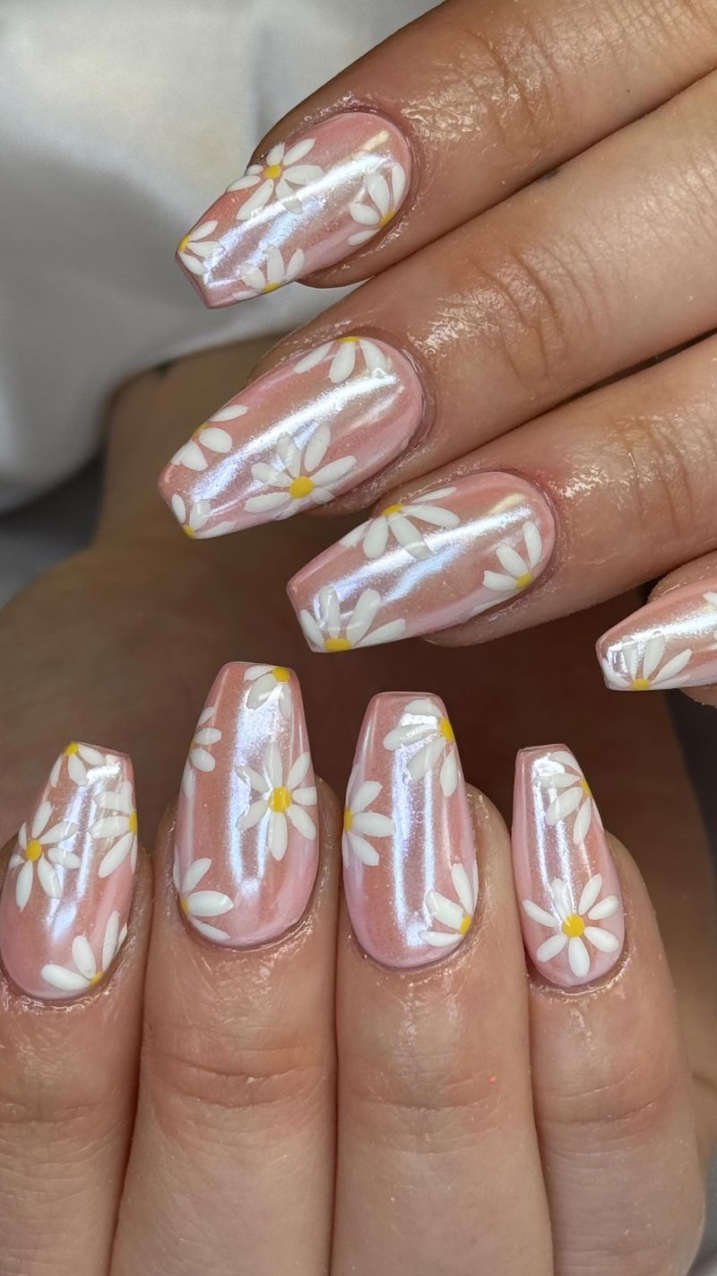 White Floral Graduation Nails
