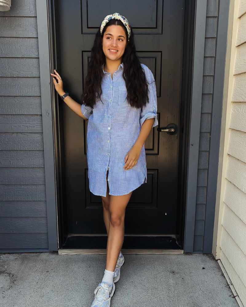 Shirt Dress & Low-Top Sneakers Combination