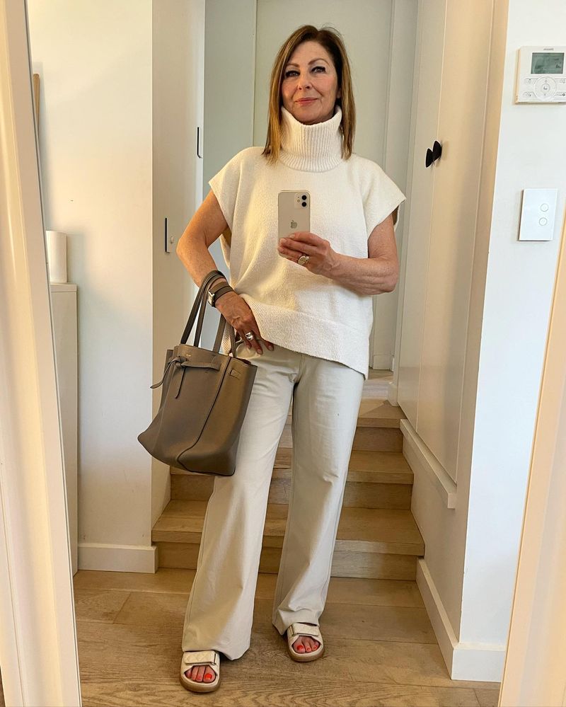 Sleeveless Knit Top with Wide-Leg Trousers