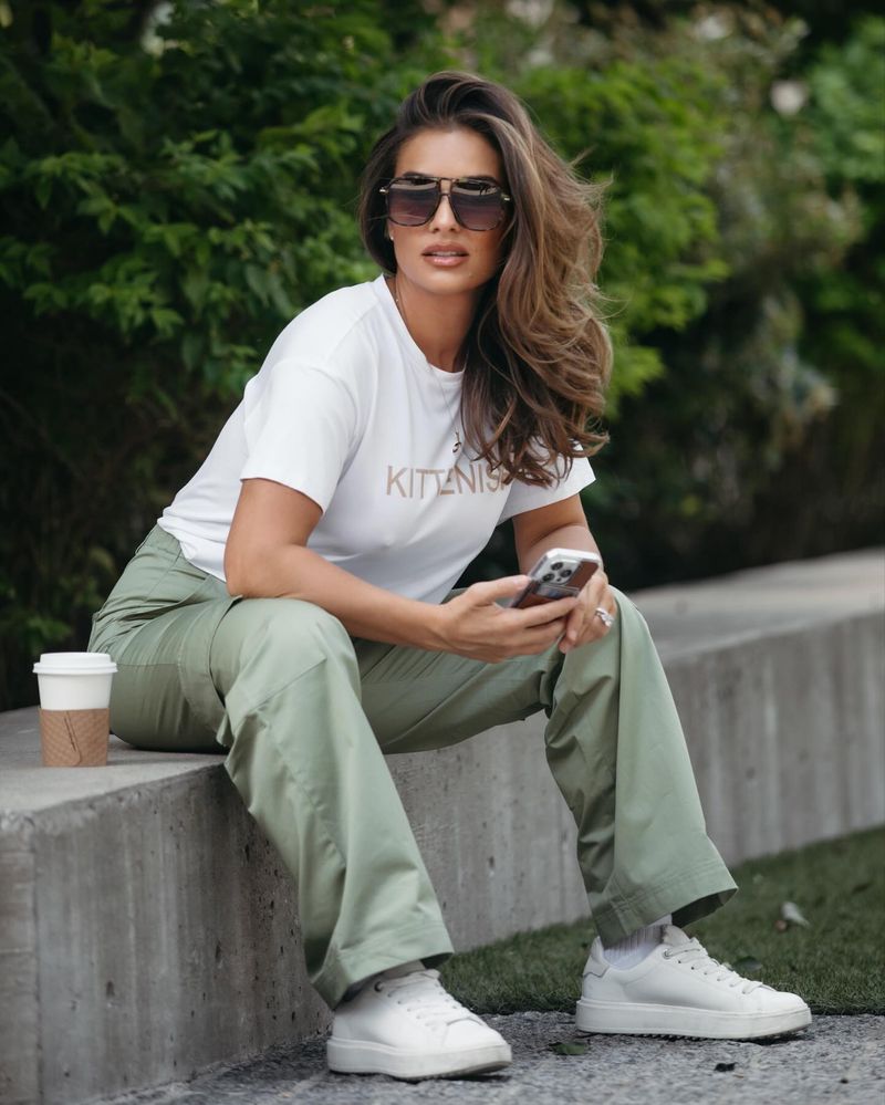 Colorful Sneakers & White Shirt Dress