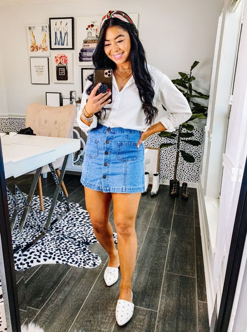 Denim Mini Skirt with Tucked-In Tank
