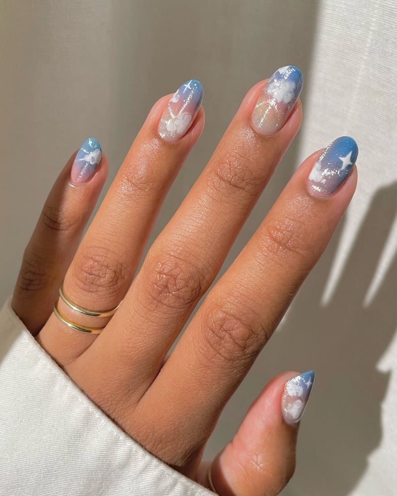 Blue Glitter Stars On Clear Base