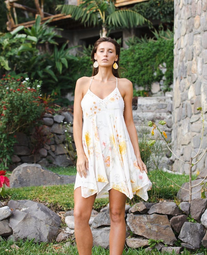 Tiered Mini Dress & Lace-Up Sandals Arrangement