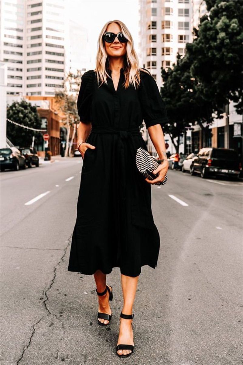 Belted Shirtdress With Block Heels