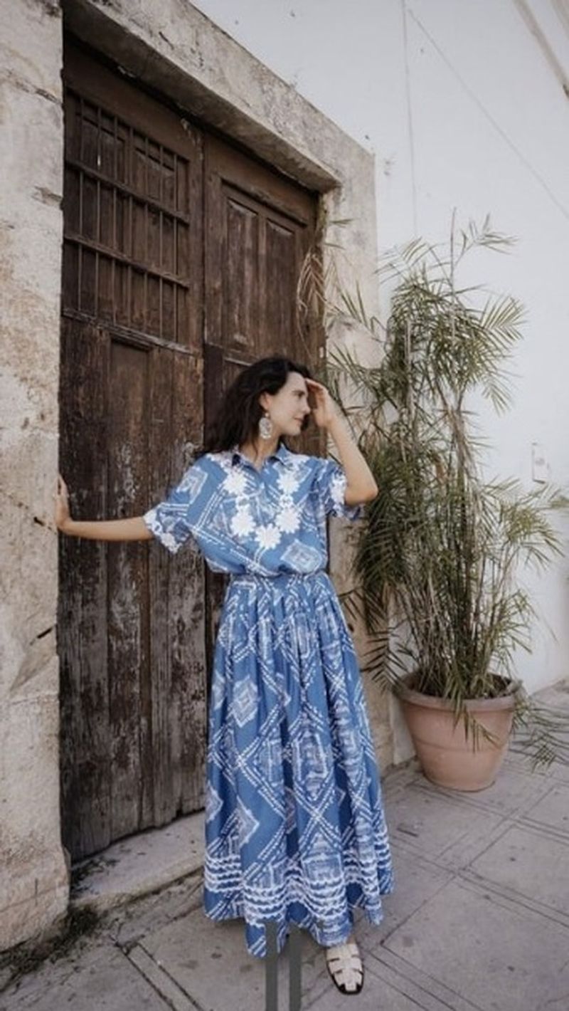 Ruffled Blouse with A-Line Skirt