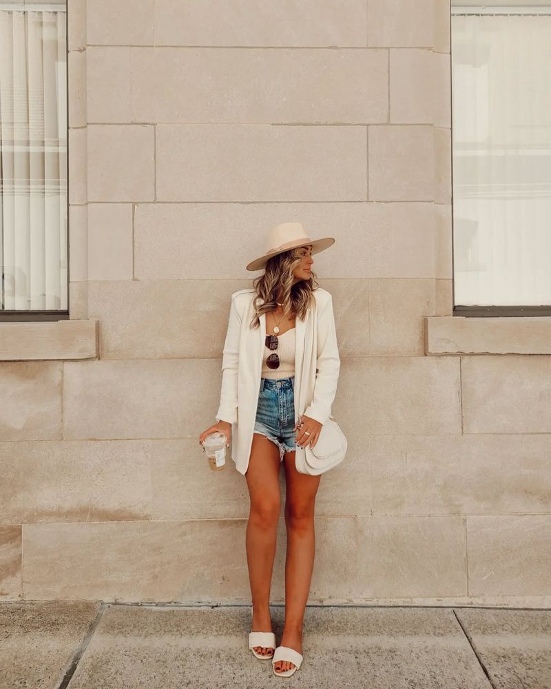 Linen Blazer with Denim Shorts